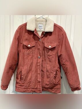 OAT New York Sherpa Lined Corduroy Trucker Jacket Coral XS